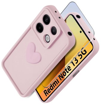 Etui do Xiaomi Redmi Note 13 5G silikonowe serce jasnoróżowe ze szkłem