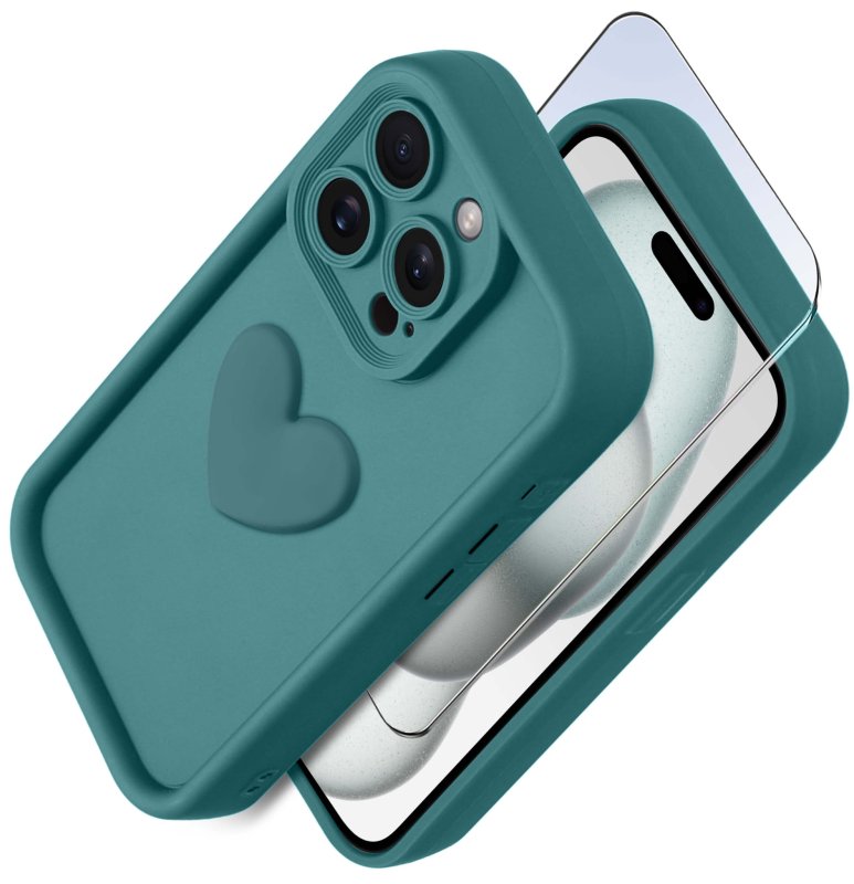 etui-do-iphone-14-pro-silikonowe-serce-zielone-ze-szklem