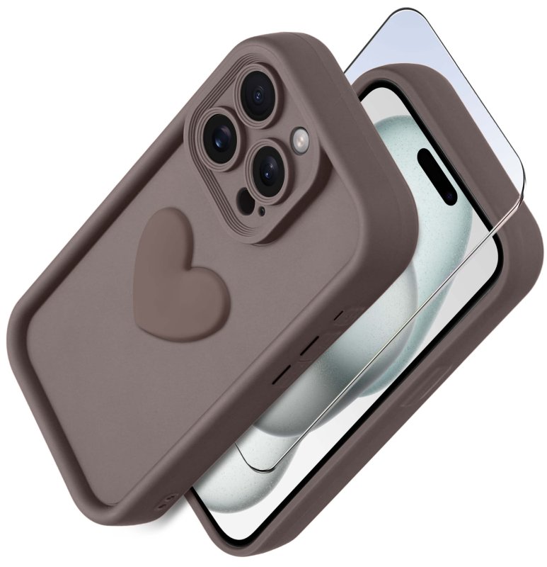 etui-do-iphone-14-pro-silikonowe-serce-brazowe-ze-szklem
