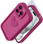 Etui do Iphone 14 Pro silikonowe serce różowe ze szkłem