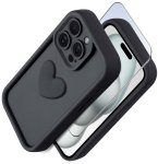 Etui do Iphone 14 Pro silikonowe serce czarne ze szkłem
