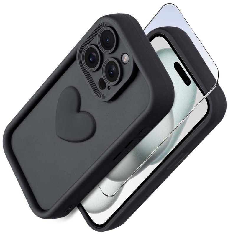 etui-do-iphone-14-pro-silikonowe-serce-czarne-ze-szklem
