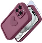 Etui do Iphone 14 Pro silikonowe serce burgundowe ze szkłem