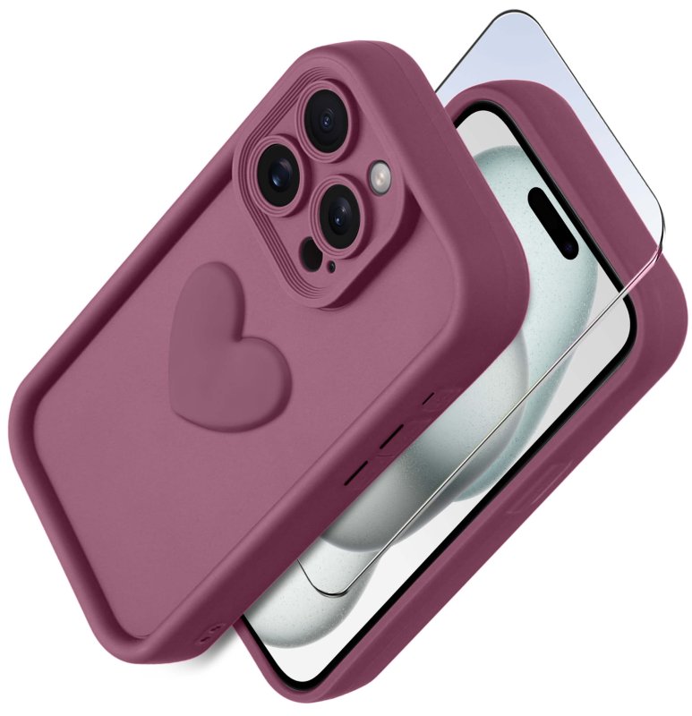 etui-do-iphone-14-pro-silikonowe-serce-burgundowe-ze-szklem