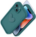 Etui do Iphone 13 / 14 silikonowe serce zielone ze szkłem