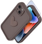 Etui do Iphone 13 / 14 silikonowe serce brązowe ze szkłem