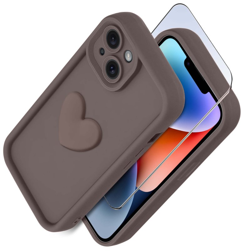 etui-do-iphone-13-14-silikonowe-serce-brazowe-ze-szklem