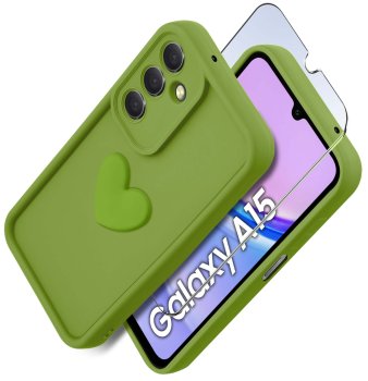 Etui do Samsung Galaxy A15 5G silikonowe serce limonkowe ze szkłem