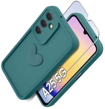 Etui do Samsung Galaxy A25 5G silikonowe serce zielone ze szkłem