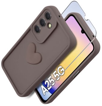 Etui do Samsung Galaxy A25 5G silikonowe serce brązowe ze szkłem
