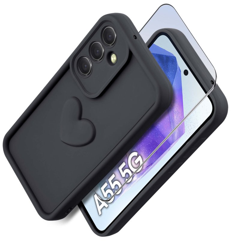 etui-do-samsung-galaxy-a55-5g-silikonowe-serce-czarne-ze-szklem