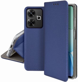 Etui do Xiaomi Redmi 13 4G granatowe zamykane ze szkłem