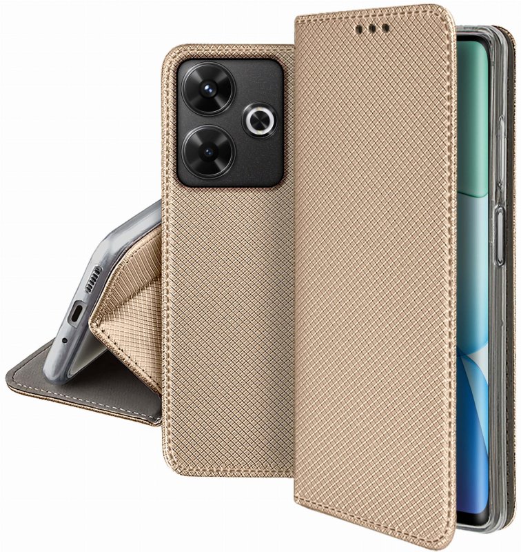 etui-do-xiaomi-redmi-13-4g-zlote-zamykane-ze-szklem