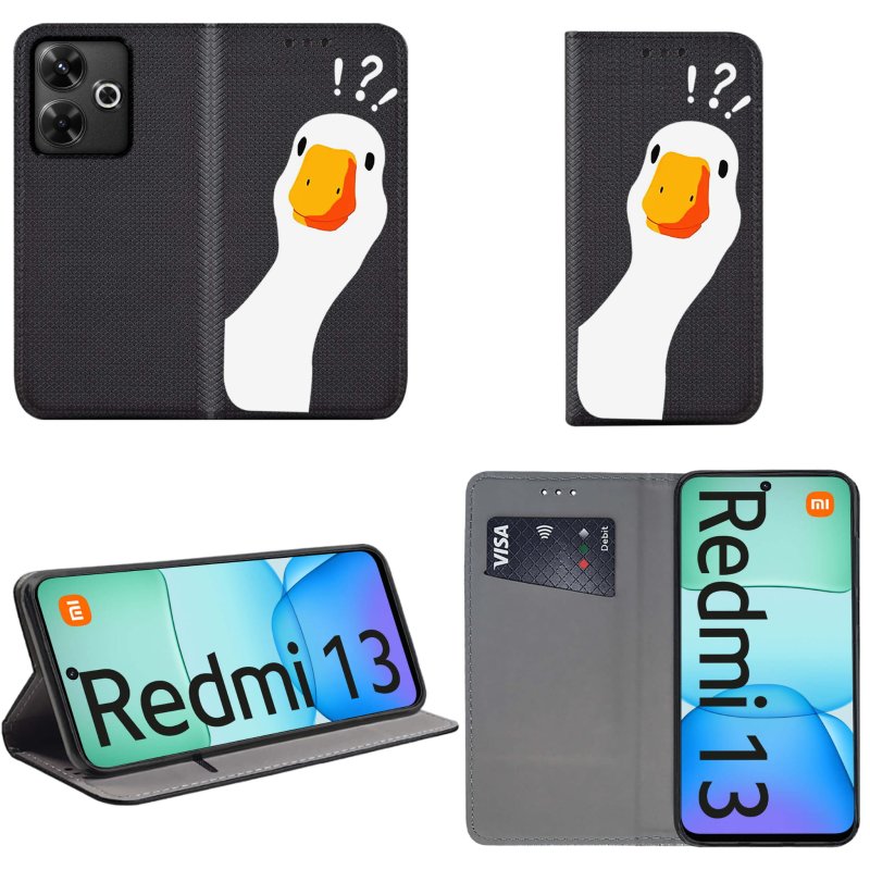 etui-do-xiaomi-redmi-13-4g-zamykane-malowane-wzor-ges-ze-szklem