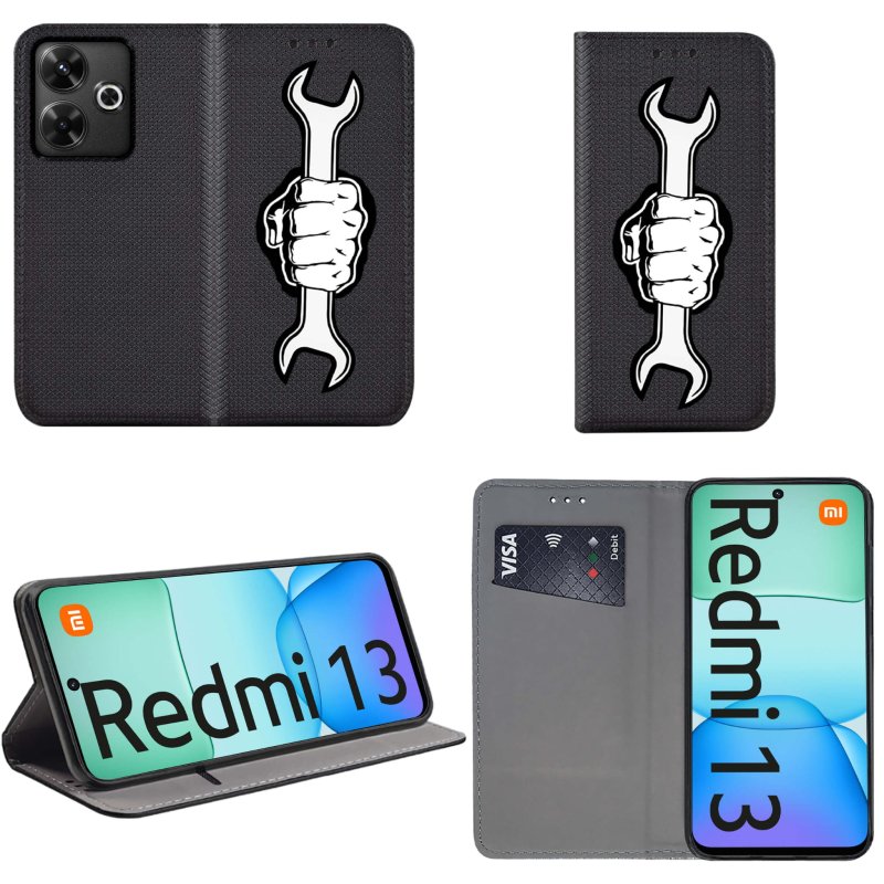 etui-do-xiaomi-redmi-13-4g-zamykane-malowane-wzor-klucz-ze-szklem
