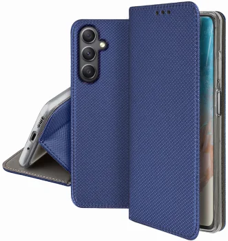 Etui do Samsung Galaxy M35 5G granatowe zamykane ze szkłem