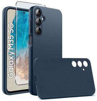 Etui do Samsung Galaxy M35 5G granatowe matowe ze szkłem
