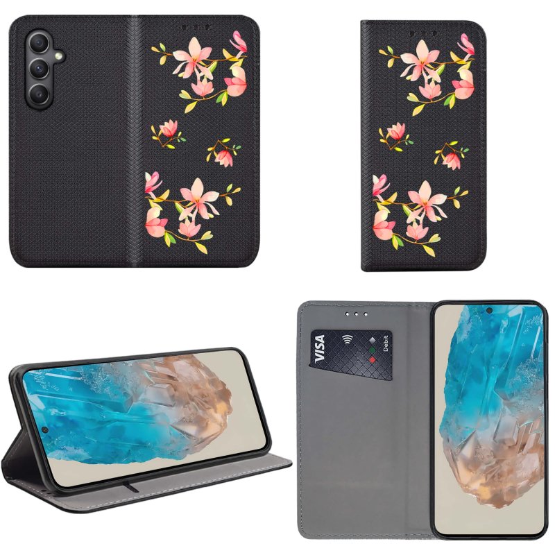 etui-do-samsung-galaxy-m35-5g-zamykane-malowane-wzor-kwiatki-ze-szklem
