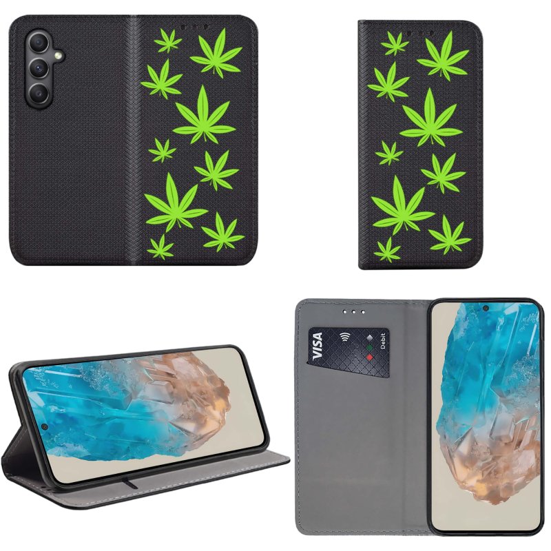 etui-do-samsung-galaxy-m35-5g-zamykane-malowane-wzor-liscie-ze-szklem