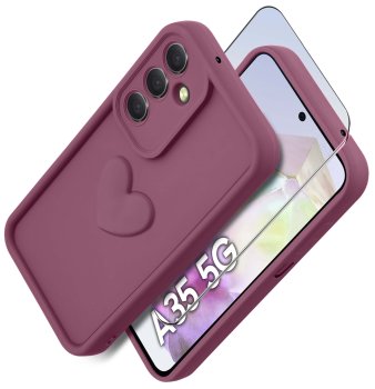 Etui do Samsung Galaxy A35 5G silikonowe serce burgundowe ze szkłem