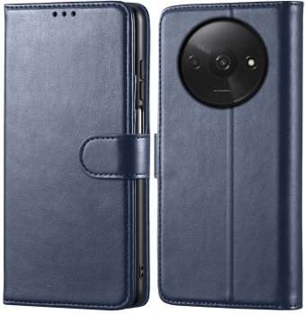 Etui do Xiaomi Redmi A3 granatowe magnetyczne z klapką ze szkłem