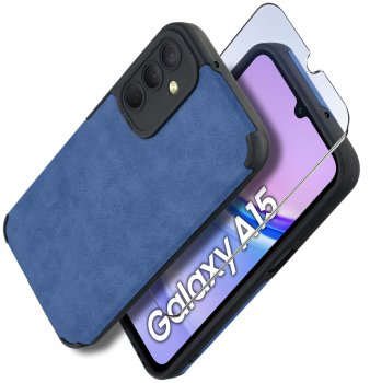 Etui do Samsung Galaxy A15 5G silikonowe skórzane Vintage granatowe ze szkłem