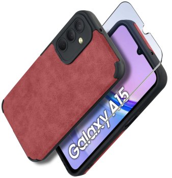 Etui do Samsung Galaxy A15 5G silikonowe skórzane Vintage bordowe ze szkłem