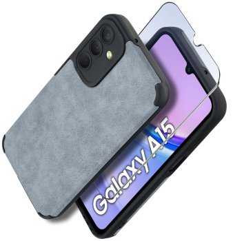 Etui do Samsung Galaxy A15 5G silikonowe skórzane Vintage szaroniebieskie ze szkłem