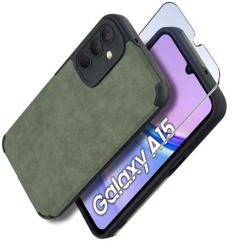 Etui do Samsung Galaxy A15 5G silikonowe skórzane Vintage zielone ze szkłem