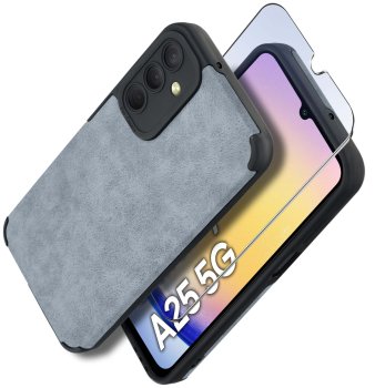 Etui do Samsung Galaxy A25 5G silikonowe skórzane Vintage szaroniebieskie ze szkłem