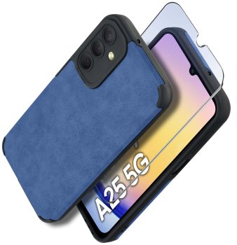 Etui do Samsung Galaxy A25 5G silikonowe skórzane Vintage granatowe ze szkłem