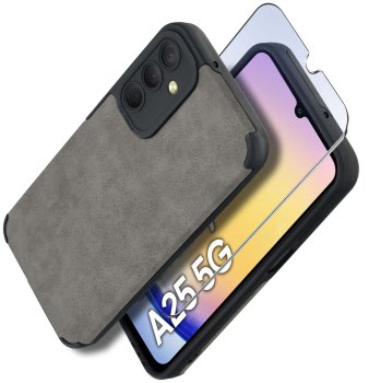 Etui do Samsung Galaxy A25 5G silikonowe skórzane Vintage szare ze szkłem