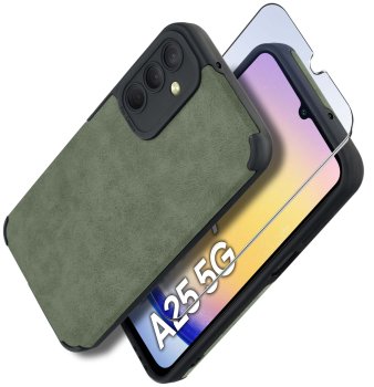 Etui do Samsung Galaxy A25 5G silikonowe skórzane Vintage zielone ze szkłem