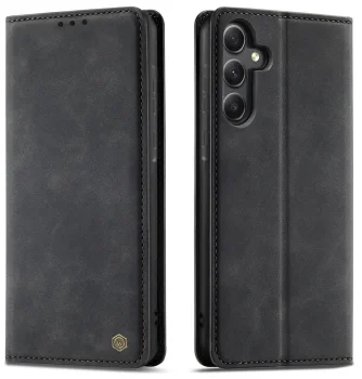 Etui do Samsung Galaxy A55 5G skórzane Velvet zamykane czarne ze szkłem