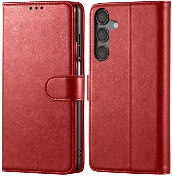 Etui do Samsung Galaxy M15 czerwone magnetyczne z klapką ze szkłem
