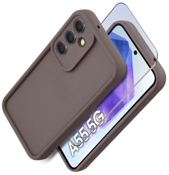 Etui do Samsung Galaxy A55 5G brązowe wzmacniane silikonowe ze szkłem