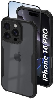Etui do Iphone 16 Pro przeźroczyste z czarną matową ramką ze szkłem