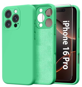 Etui do Iphone 16 Pro miętowe silikonowe ze szkłem