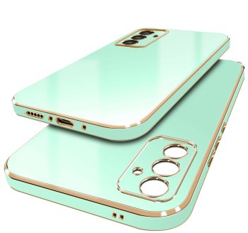 Etui do Samsung Galaxy S24 Fe ze złotą ramką miętowe ze szkłem