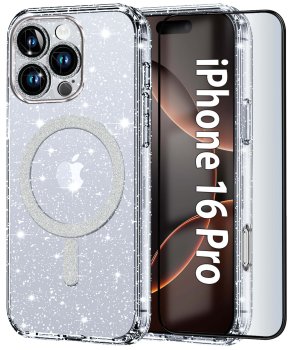 Etui do Iphone 16 Pro magsafe brokatowe przeźroczyste ze szkłem