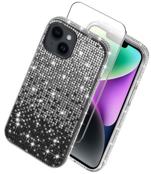 Etui do Iphone 13 / 14 silikonowe diamond czarne ze szkłem