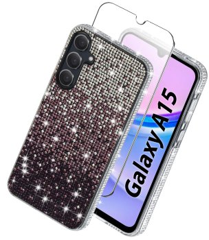 Etui do Samsung Galaxy A15 5G silikonowe diamond fioletowe ze szkłem
