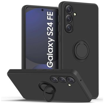 Etui do Samsung Galaxy S24 Fe czarne silikon ring ze szkłem