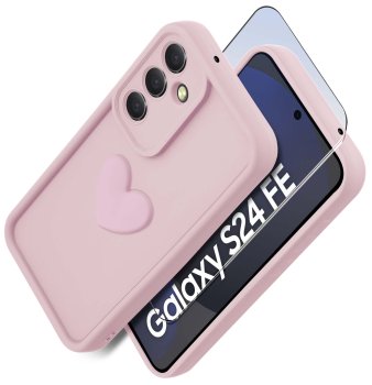 Etui do Samsung Galaxy S24 Fe silikonowe serce jasnoróżowe ze szkłem