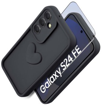 Etui do Samsung Galaxy S24 Fe silikonowe serce czarne ze szkłem