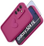 Etui do Samsung Galaxy S24 Fe silikonowe serce różowe ze szkłem