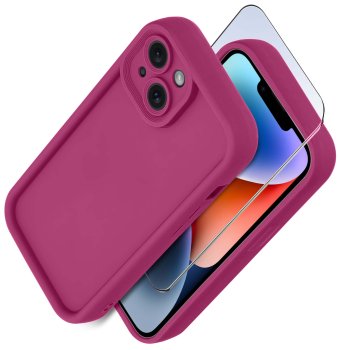 Etui do Iphone 13 / 14 różowe wzmacniane silikonowe ze szkłem