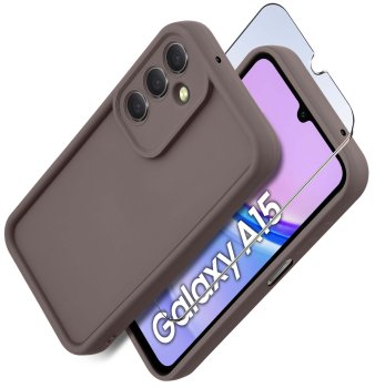 Etui do Samsung Galaxy A15 5G brązowe wzmacniane silikonowe ze szkłem