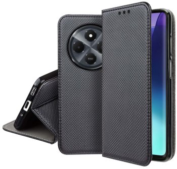 Etui do Xiaomi Redmi 14C czarne zamykane ze szkłem