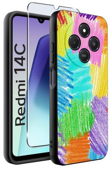 Etui do Xiaomi Redmi 14C różne wzory kolorowe ze szkłem